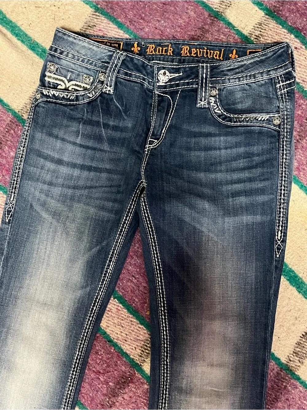 Rock Revival Abble Boot Jeans 29 Flap Pocket Bootcut Stretch Y2K Faded Western